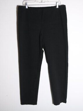 Eileen Fisher Ponte Pull On Pants Large Black Stertch Straight Leg Mid Rise